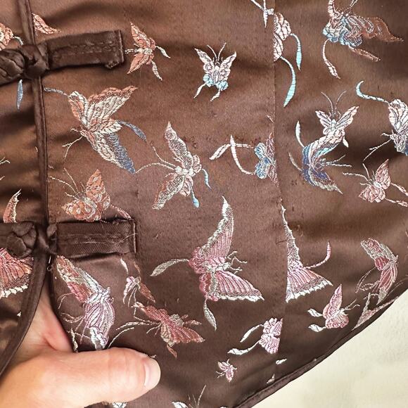 VTG Y2K Old Navy Asian Style Satin Jacket XL Butterfly Artsy Lined Brown - Picture 10 of 10